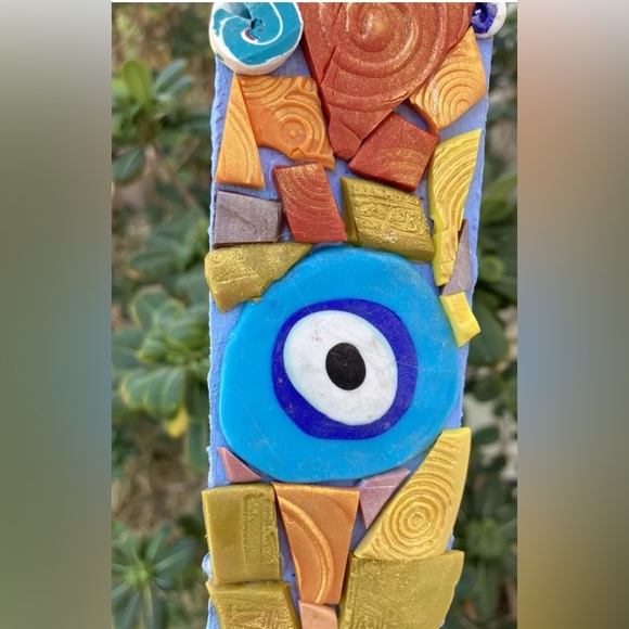 Handmade Polymer Clay Mosaic Art “Protected”  Plaque Original On Wood  12”x 2” - Picture 4 of 10